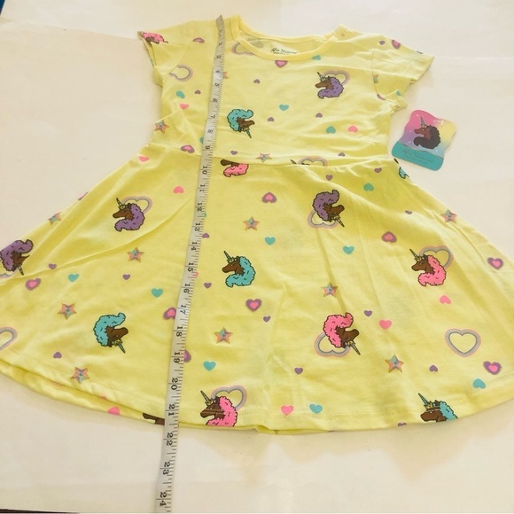 Afro Unicorn Unique Magical Toddler Girls Yellow Print Short Sleeves Dress Sz 4T - Picture 8 of 9